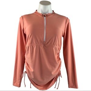 New UV Protection Long Sleeve Ruched Rashguard Swim Shirt XL Peach
